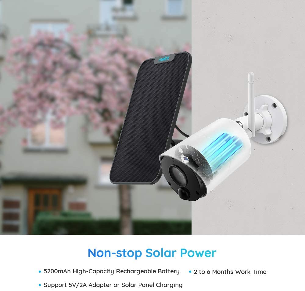 Reolink Argus Eco Security Camera + Solar Panel, 1080p WLAN IP Camera Outdoor with Battery, SD Card Slot, PIR Motion Detection, IR Night Vision and 2-Way Audio