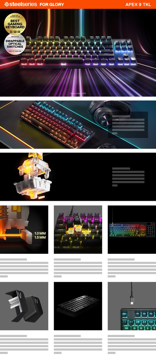 SteelSeries Apex 9 TKL - Mechanische Gaming-Tastatur - Optische Schalter - 2-Punkt Antrieb - Tenkeyless - (GBR Layout - QWERTY)
