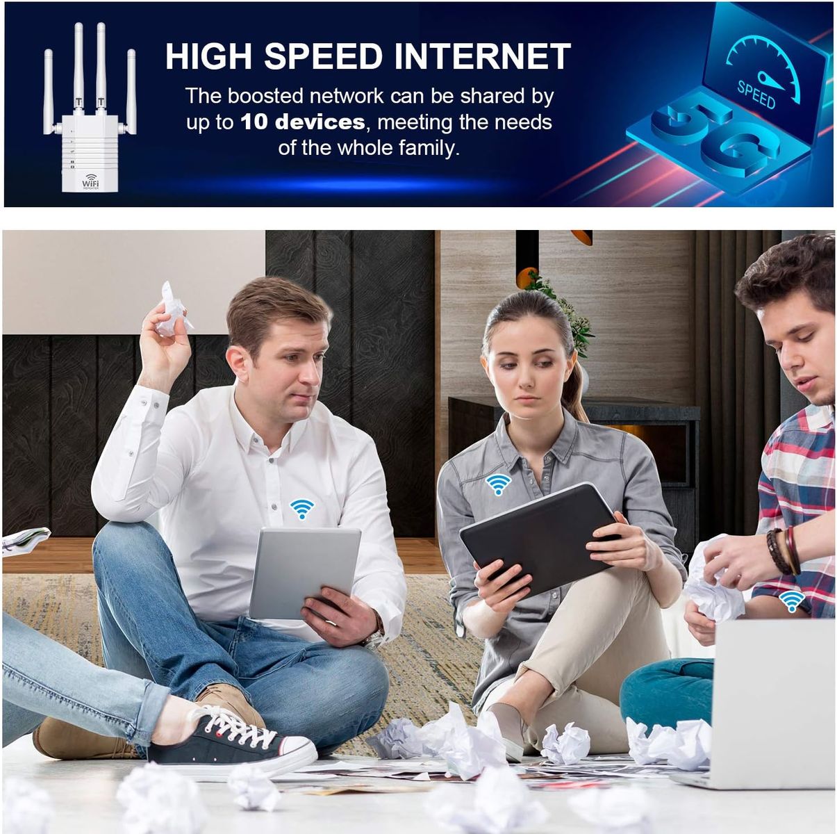 KURUI R1205 WLAN Repeater 1200 Mbit/s Dualband 5 GHz & 2,4 GHz, Access Point & Router Modus, RJ45, Steckertyp C (EU)