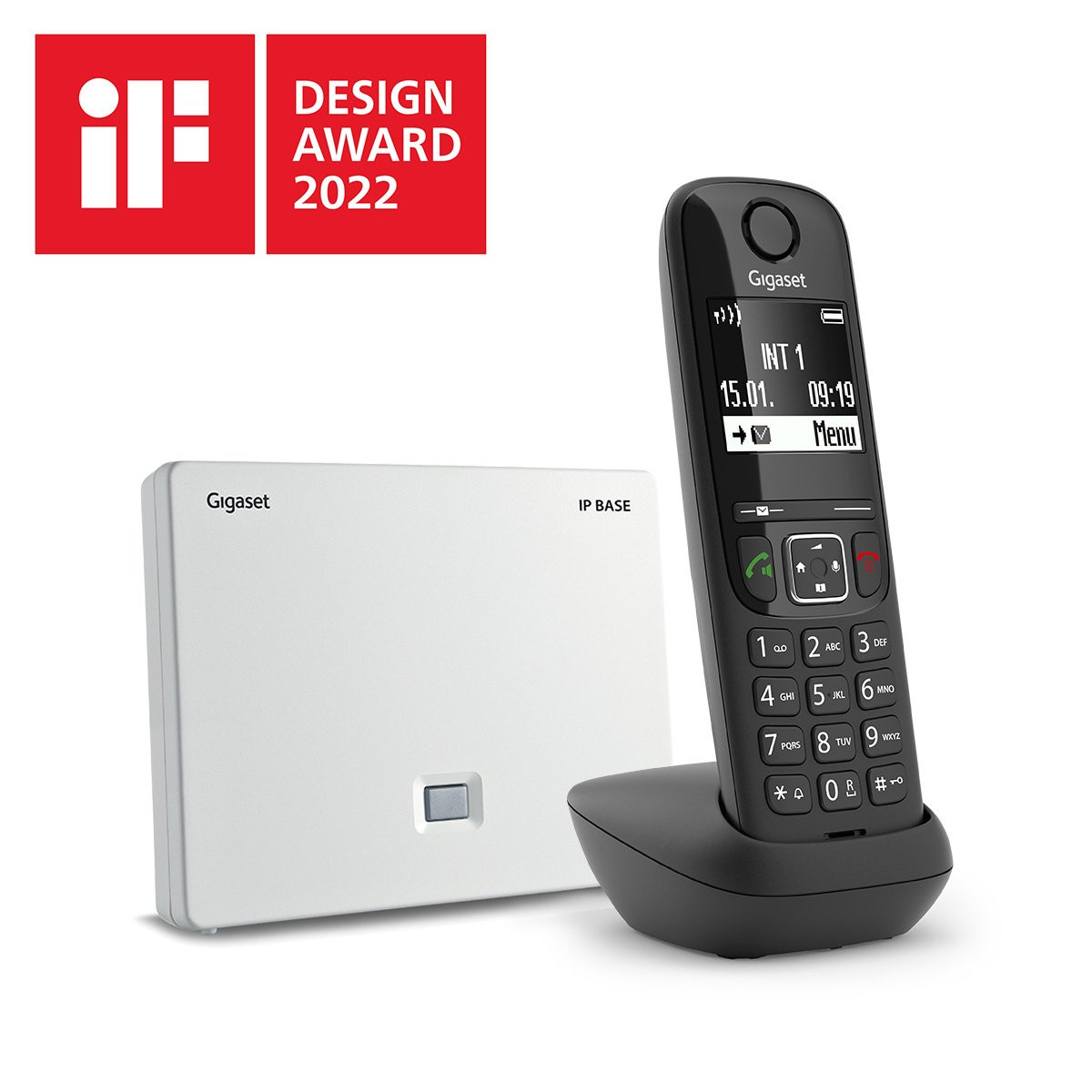 Gigaset AS690A IP BASE Schnurloses DECT-Telefon mit Anrufbeantworter, Freisprechfunktion, Anrufer-Identifikation, 2" Display, 500 Einträge, Schwarz/Weiß