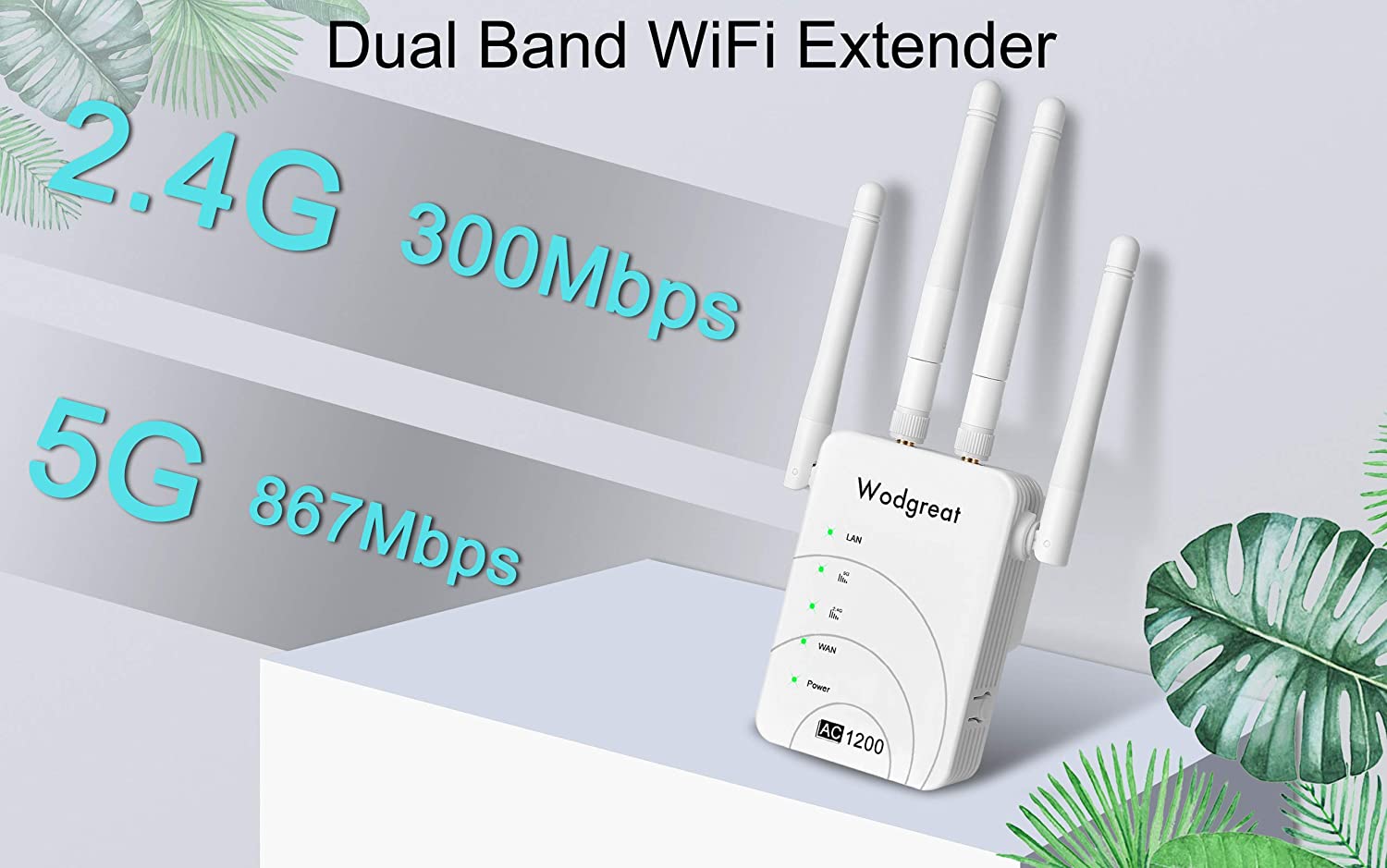 Wodgreat WLAN Repeater AC1200 Wireless Extender Dual Band Access Point