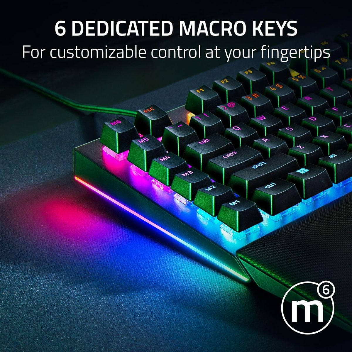 Razer BlackWidow V4 (Green Switch) - Mechanische Gaming-Tastatur mit Razer Chroma RGB (Clicky Mechanical Switches, 6 dedizierte Makrotasten, Doubleshot-ABS-Tastenkappen)
