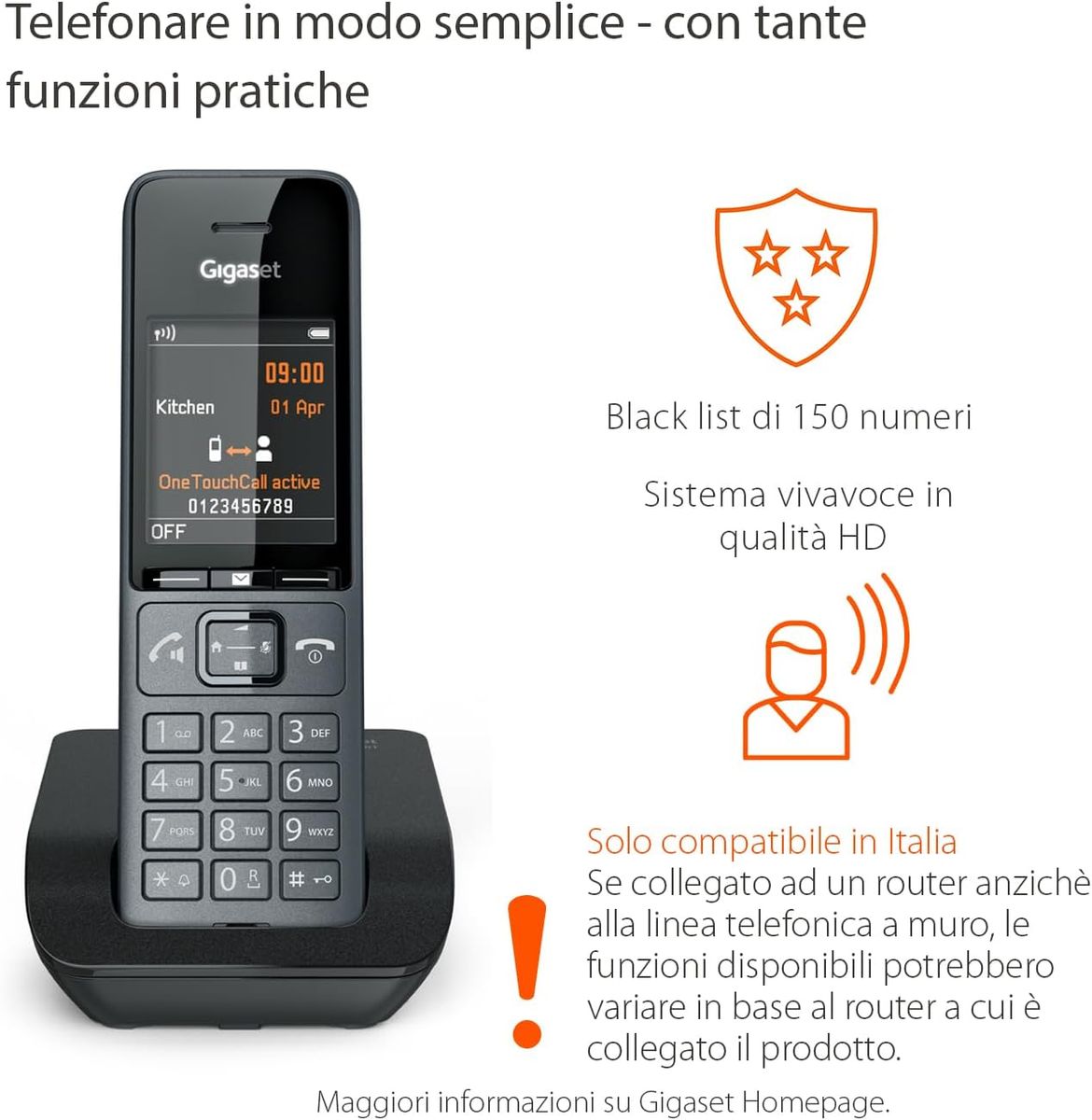 Gigaset Comfort 520 - Schnurlostelefon - Elegantes Design - Brillante Klangqualität auch bei freihändigen Reden - Bequemer Anrufschutz - Telefonbuch mit 200 Kontakten, Titanschwarz