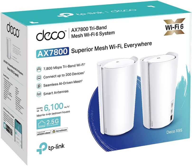 TP-Link Deco X95(2-Pack) Mesh-WLAN-System Tri-Band (2,4 GHz / 5 GHz / 5 GHz) Wi-Fi 6 (802.11ax) Weiß 1 Intern