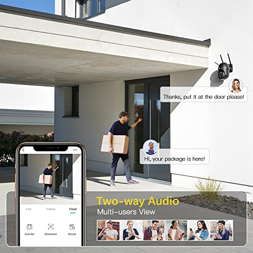 Ctronics CTIPC-380C-B-2pack 2.5K 4MP PTZ Outdoor-Überwachungskamera, WLAN 2,4/5 GHz & LAN, 355°/90° Schwenk/Neige, Farb-Nachtsicht 30 m, Personenerkennung, Zwei-Wege-Audio, IP66 (2er Pack)