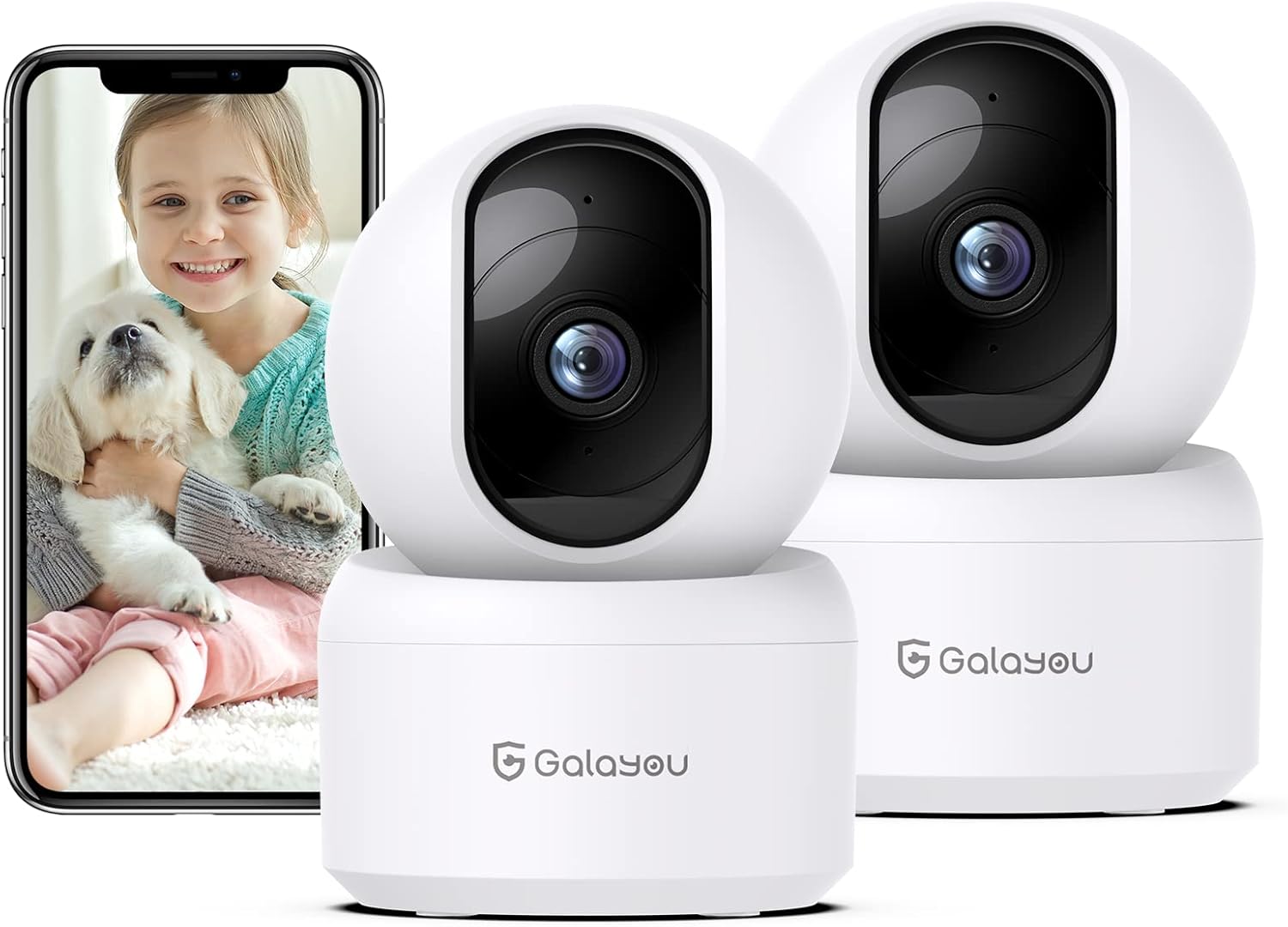 GALAYOU 2K Überwachungskamera innen, WLAN IP Kamera überwachung Indoor WiFi Camera,360°Hundekamera Zwei-Wege-Audio, Babyphone mit Kamera,funktioniert mit Alexa&Google Home G2-2P Weiß 2 Stück (1er Pack)