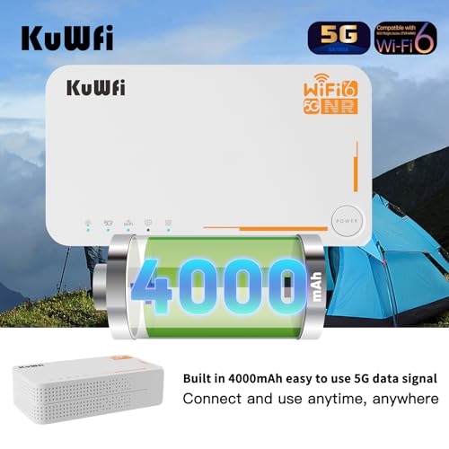 KuWFi C160 5G Mobiler WLAN-Router, AX3600 WiFi 6 Dualband, eSIM & Nano-SIM, 2.5Gbps 5G Modem, 2.5GbE Port, 4000 mAh Akku, bis 32 Geräte, EU Plug