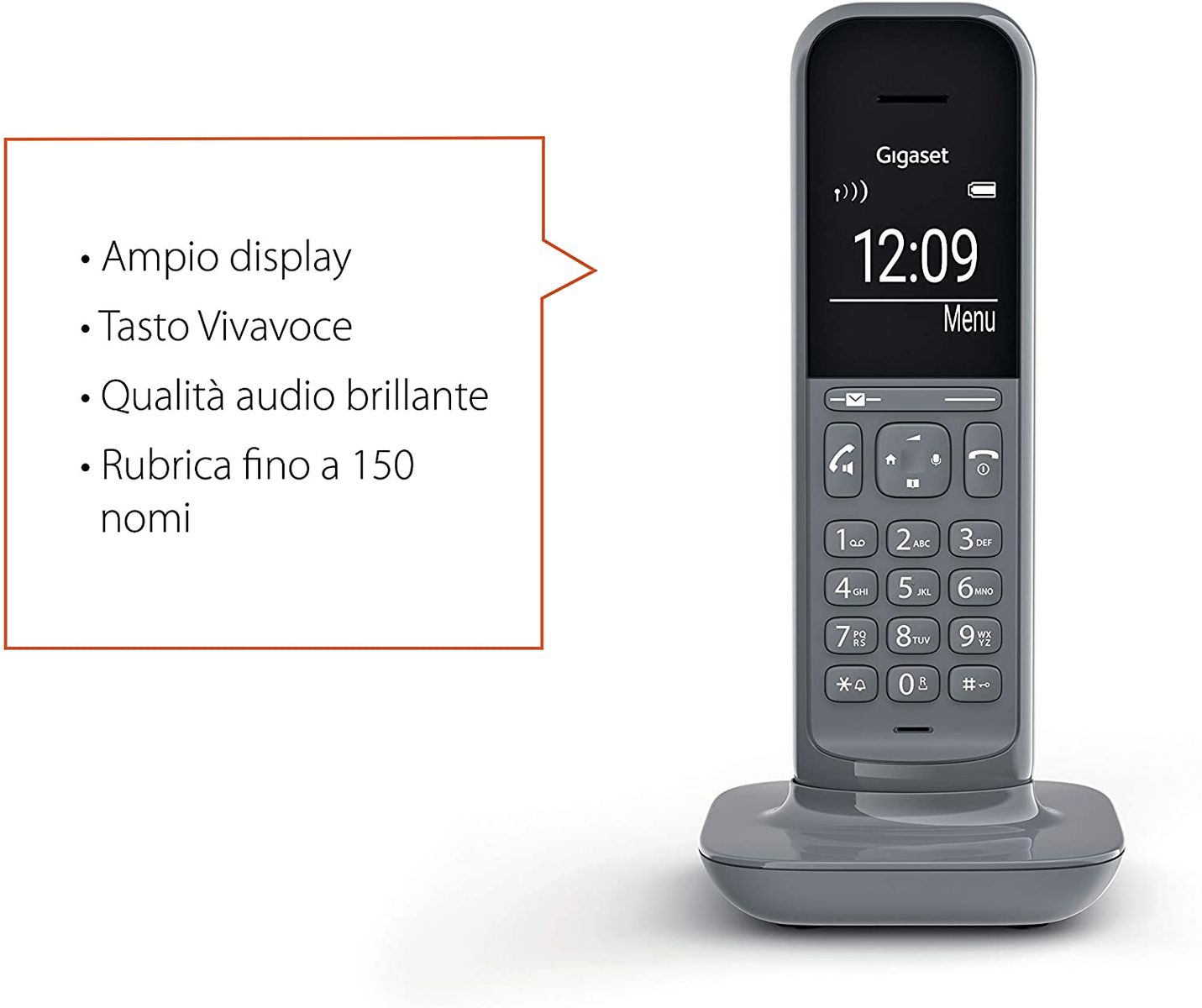 Gigaset CL390 Cordless Phone List "Do Not Disturb" Function Speakerphone Large Display Standard [Italian]