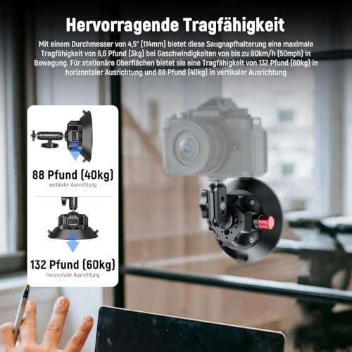 NEEWER CA105 Saugnapf-Kamerahalterung 114 mm, Kugelkopf Magic Arm, 360° drehbar, kompatibel mit GoPro, DJI, Insta360, iPhone & Samsung