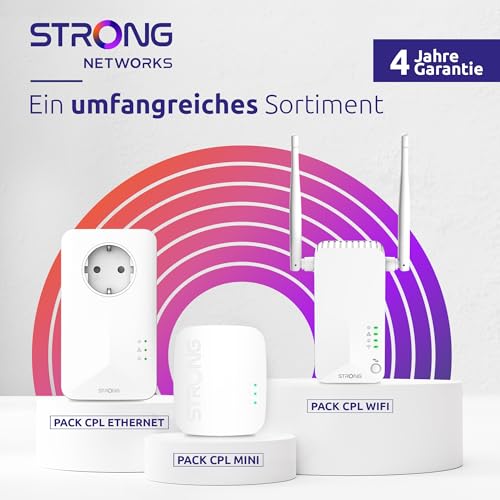 STRONG PowerLine 1000 Kit POWERL1000DUOEUV2 PowerLAN Adapter mit integrierter Steckdose, 1000 Mbit/s, Gigabit Ethernet, HomePlug AV2, 300 m, Weiß, 2er-Set