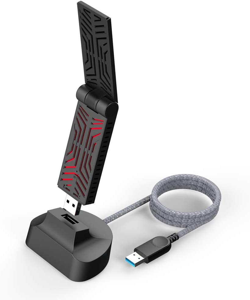 WAVLINK AC1900 USB 3.0 WiFi Dongle Adapter for PC, High Gain Wireless Adapter with 120 cm Cable for PC/Desktop/Tablet/Laptop, Internet Dongle Supports Windows and Mac OS