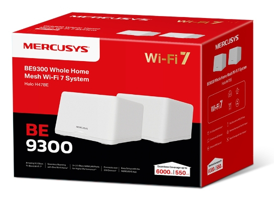 Mercusys Halo H47BE 2er Pack V1.0 EU Mesh-System, Tri-Band Wi-Fi 7 (802.11be) 5760 Mbit/s, Weiß, 550 m²