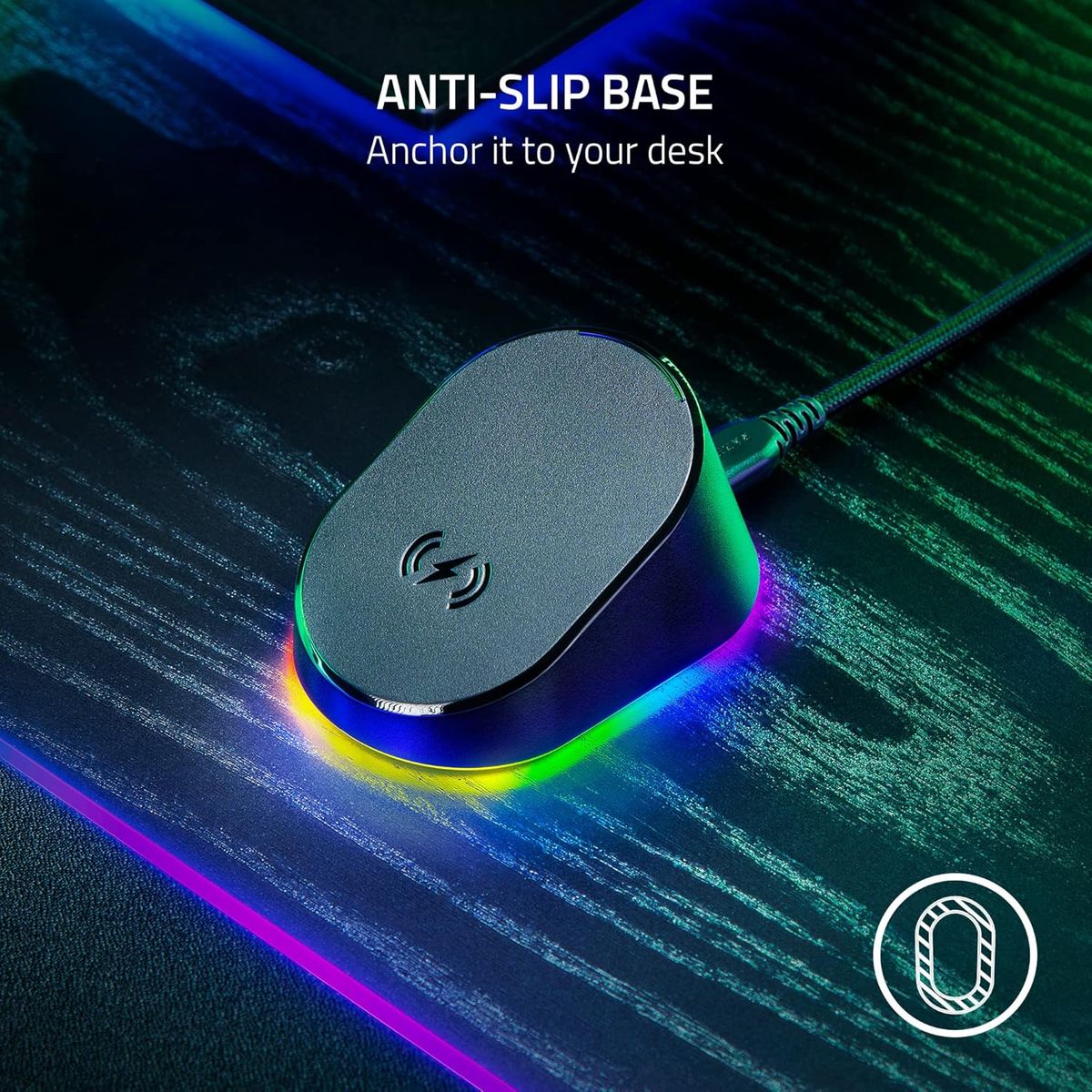 Razer Mouse Dock Pro mit kabellosem Ladepuck: magnetisches kabelloses Laden - Integrierter HyperPolling 4K Hz Transceiver - Anti-Rutsch-Basis - Chroma RGB Beleuchtung - Schwarz