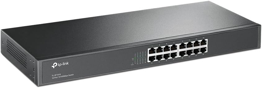TP-Link TL-SF1016(UN) V13.0 Unmanaged Netzwerk-Switch 16x 10/100 RJ45, 1U Rack, Schwarz, EU