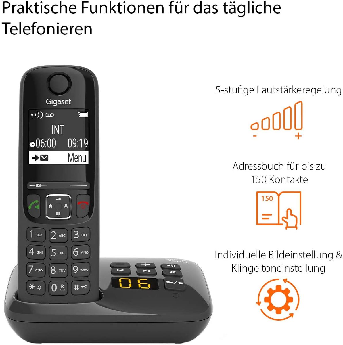 Gigaset AS690A Trio - Schnurloses Telefon mit 3 Mobilteilen - DECT Telefon mit Freisprechfunktion großes Display große Tasten - Festnetztelefon schwarz