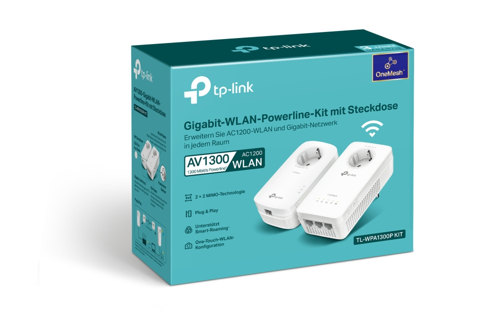 TP-Link TL-WPA1300P KIT V4.0 AV1300/AC1200 Powerline-Kit mit Steckdose, WLAN (Wi‑Fi 5/802.11ac), 3x Gigabit LAN, MIMO, Weiß