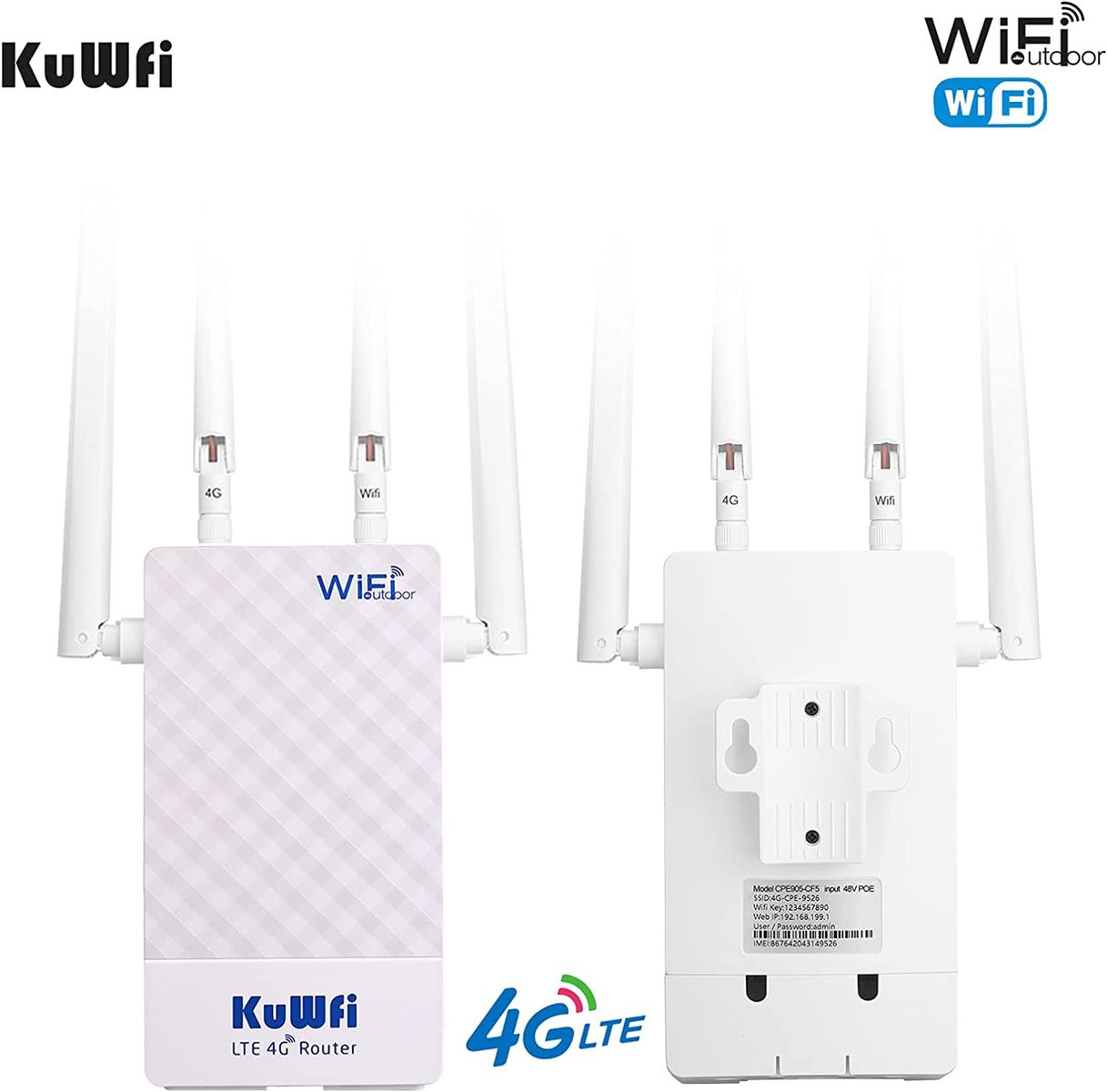 KuWFi 4G Box 4G LTE Waterproof 300Mbps External SIM Card Router SMA Connector 4G Router SIM Card Slot Works with IP Camera Support B1/B3/B5/B7/B8/B20 CPF905-CF5