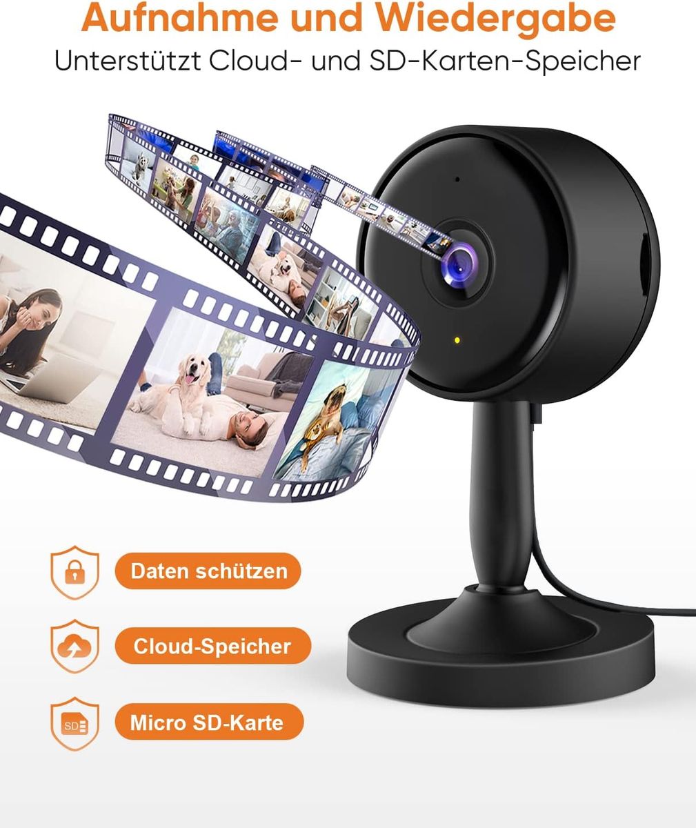 Rbcior 2 Pack Home Security Camera Indoor 1080P WiFi Wireless Camera, 130° Weitwinkel Haustier Kamera mit Nachtsicht, Bewegungserkennung, 2-Wege-Audio Nanny/Hund/Baby Monitor, kompatibel mit Alexa