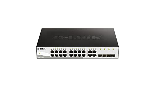 D-Link DGS-1210-16/E 16-Port Smart Managed Gigabit Switch, 16x 10/100/1000 Mbit/s, 4x SFP/Combo Slots, lüfterlos, energiesparend, Nur EU-Netzkabel