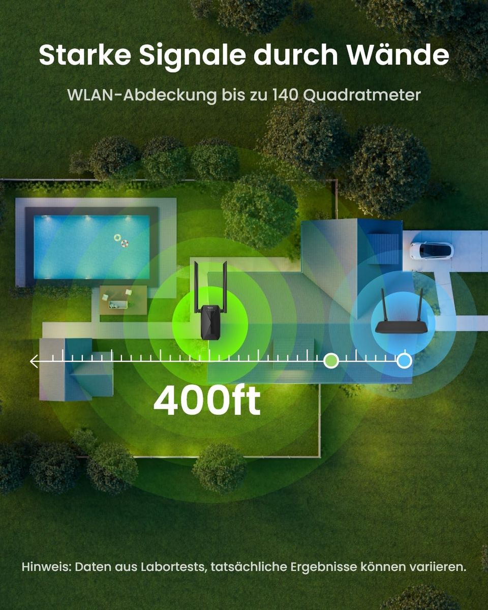 Reolink RLA-WE1 WLAN-Repeater, Dualband 1200 Mbit/s, Mesh-kompatibel, AP-Modus, Plug&Play, Signalanzeige, Steckertyp C (EU), bis 140 m²