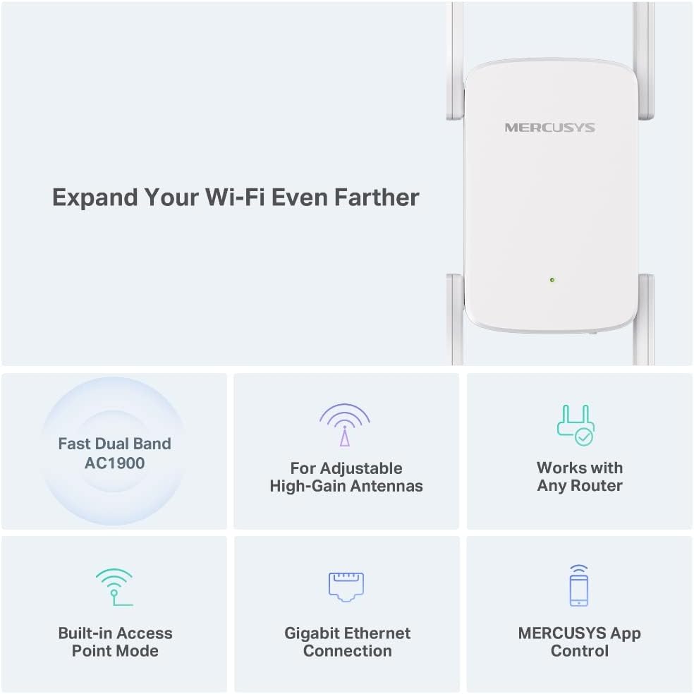 Mercusys ME50G AC1900 Wi-Fi Range Extender 1900 Mbps Dual Band WLAN Repeater 3×3 MU-MIMO Access Point Mode White v1.0