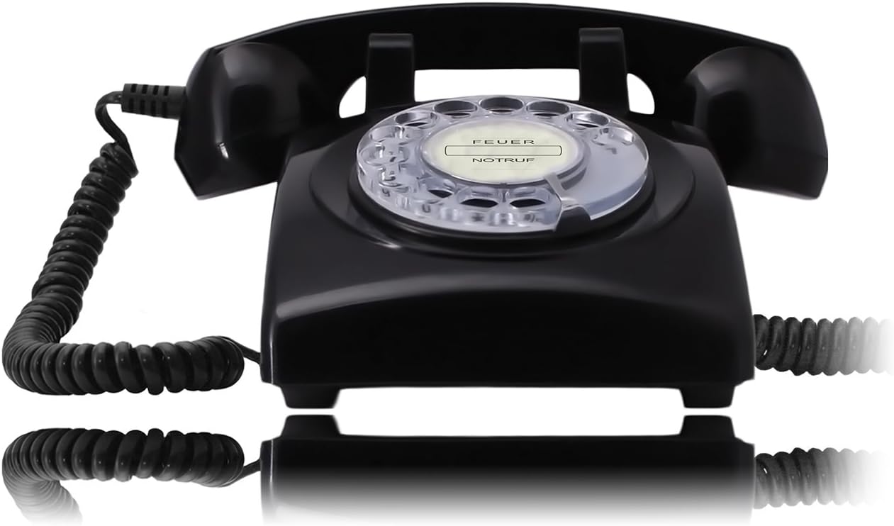 Opis Retro Telefon Wählscheibe/Festnetztelefon Retro/Telefon mit Schnur/Telefon mit Wählscheibe/Telefon Retro/Telefon Kabelgebunden - Das Traumtelefon Opis 60s Cable in schwarz 60s cableAlle Logos mit inbegriffen schwarz