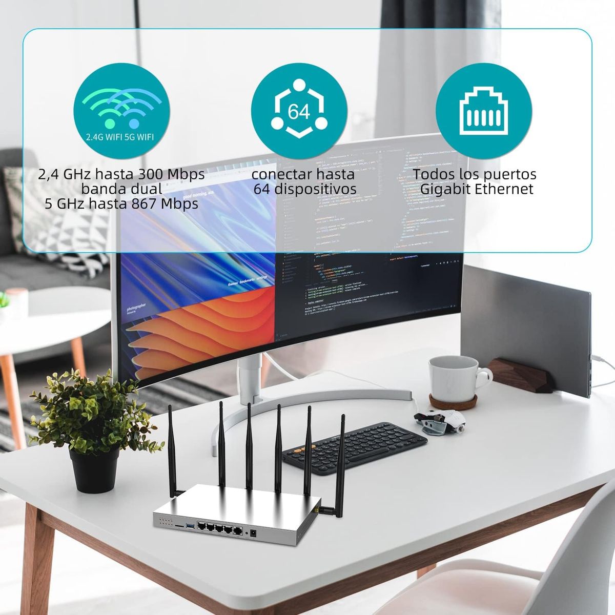 Zbtlink (WG3526) 4G LTE Router AC1200 Dual Band Cat 6 Gigabit WiFi 4G Wireless Router mit industriellem Metallgehäuse/abnehmbaren externen 6×5dBi Antennen/SIM Kartensteckplatz Entsperrter USB3.0 Port