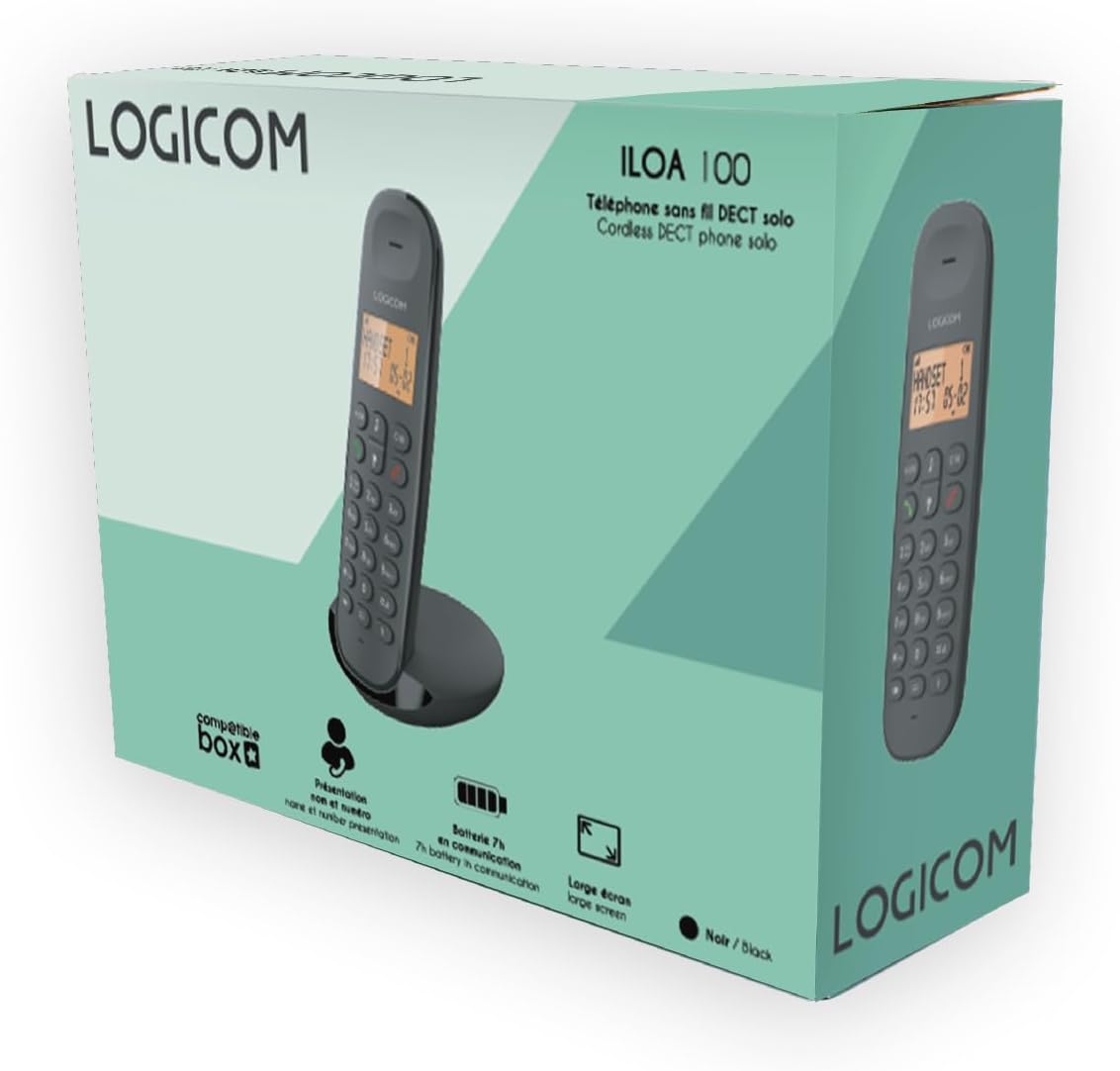 Logicom ILOA 100 Schnurloses Festnetztelefon ohne Anrufbeantworter – Solo – analoge und dect-Telefone – Schwarz