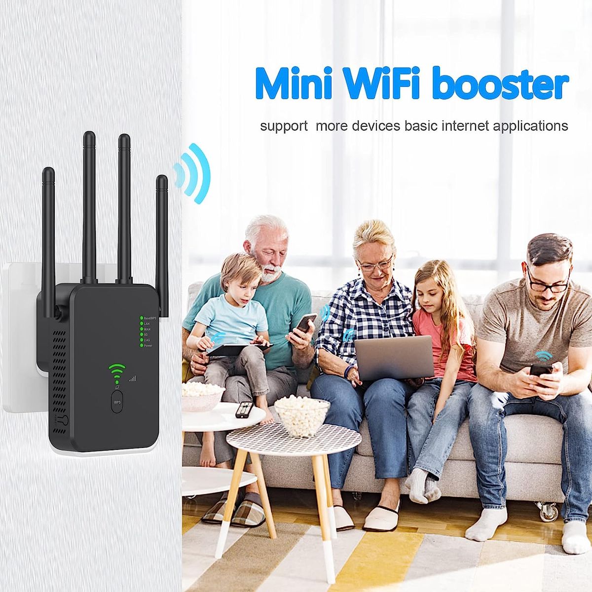 ZIXINCEN WLAN Repeater 1200 Mbit/s WLAN Verstärker Wi-Fi Repeater Dualband 5Ghz&2.4Ghz Wi-Fi Extender 2 Ethernet LAN/WAN Ports 4 Antenne WPS ,mit Repeater/Router/AP Modus
