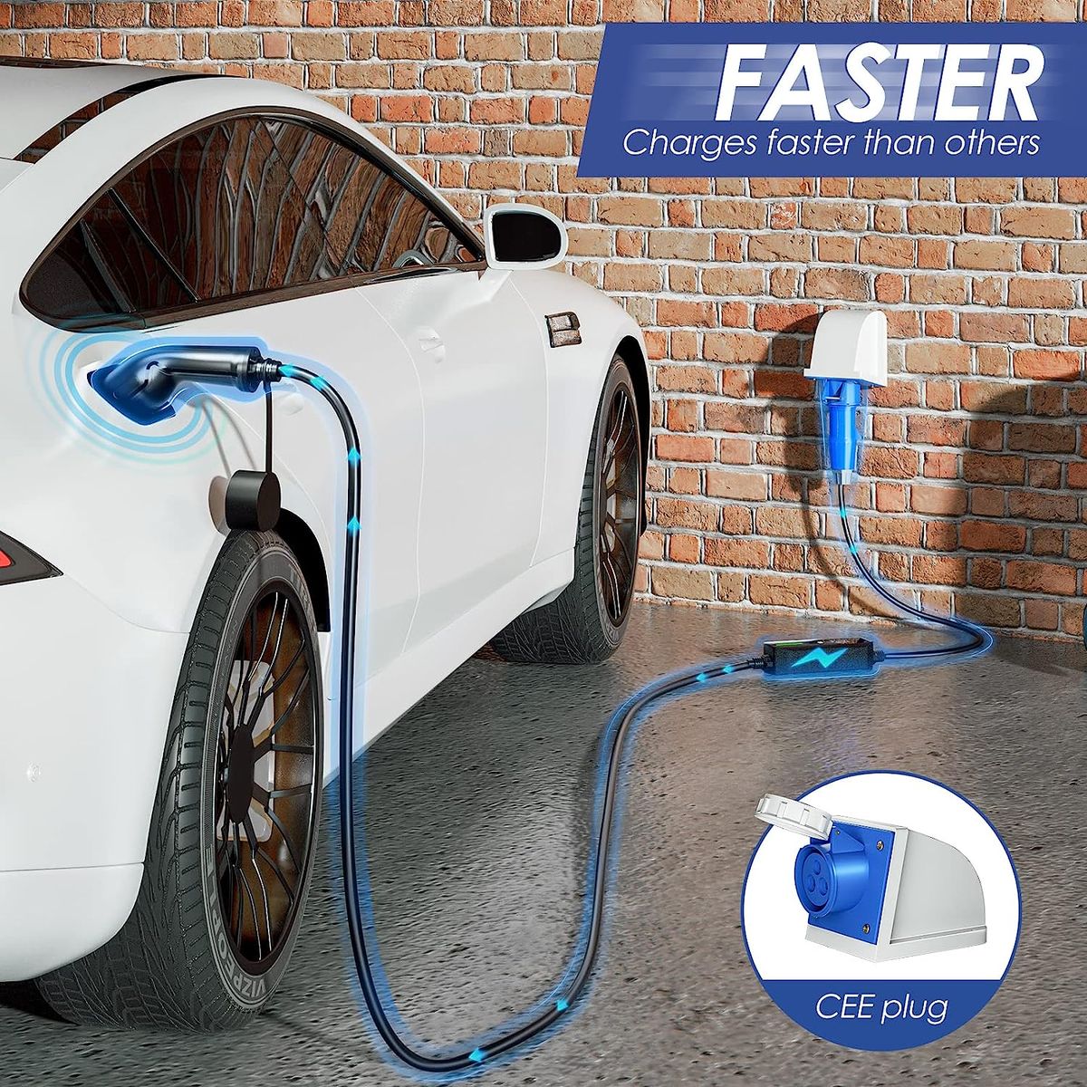 TTLIFE Tragbares Typ 2 EV Ladegerät für CEE Stecker,Ladegerät für Elektrofahrzeug-Ladekabel,10A/16A/20A/24A/32A Schaltbare mit Digitalanzeige,7,2KW, IEC 62196-2, 5 Meter Mit Aufbewahrungstasche