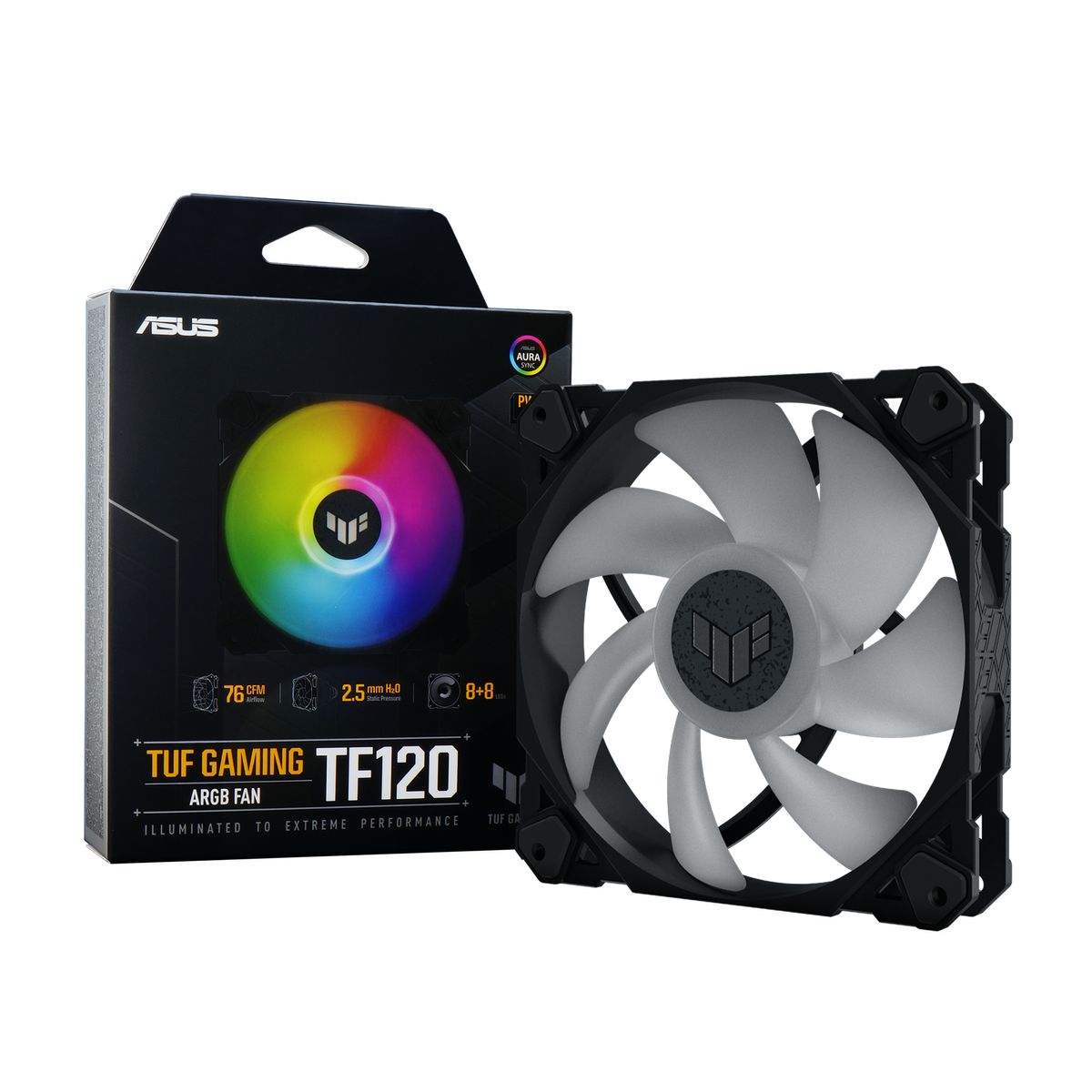 ASUS TUF Gaming TF120 ARGB Gehäuselüfter 120 mm PWM 250-1900 U/min 76 CFM 29 dB ARGB Anti-Vibration Schwarz