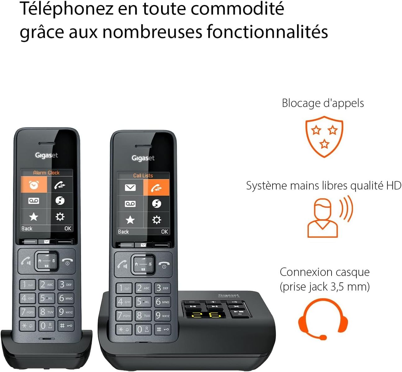 Gigaset Comfort 520A Duo Schnurloses DECT-Telefon, 2 Mobilteile, Anrufbeantworter, Premium-Audio, Telefonbuch 200, ECO DECT, Dunkelgrau