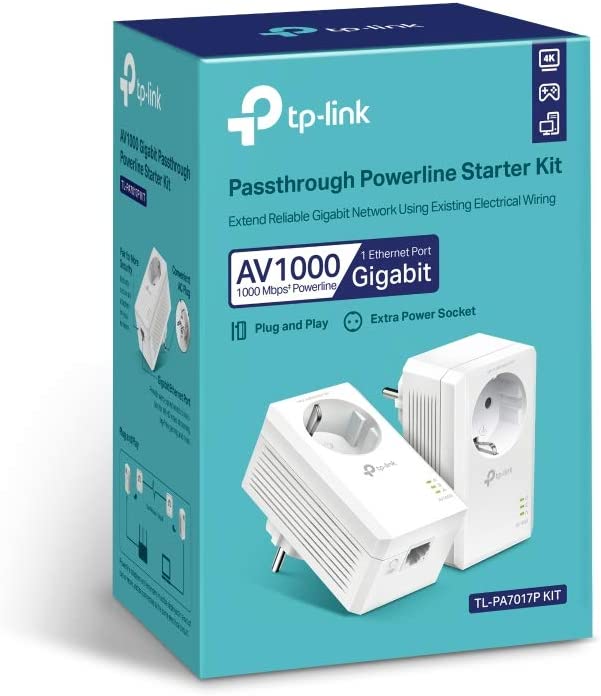 TP-Link TL-PA7017P KIT PowerLine Network Adapter 1000 Mbps Built-in Ethernet Port 2 Pieces