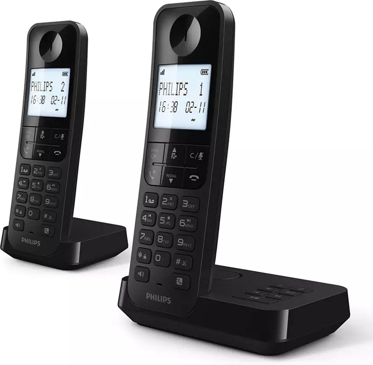 Philips D2752B/12 Schnurlostelefon DECT, 2 Mobilteile, Anrufbeantworter, Freisprechen, Rufnummernanzeige, Schwarz
