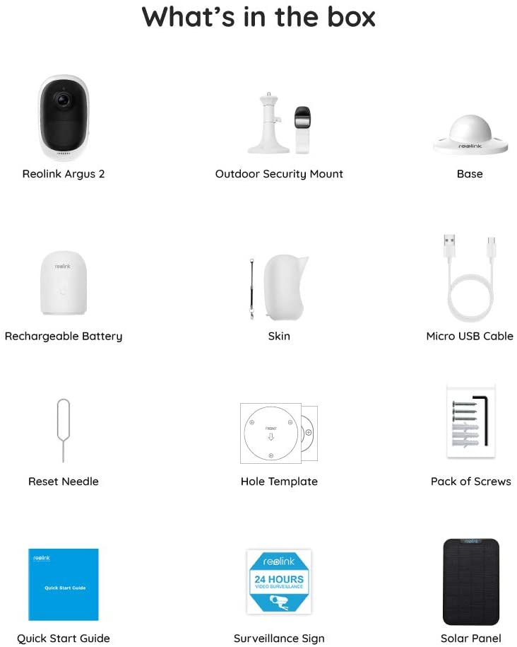 Reolink Argus Security Camera 2+ Solar Panel, 1080P Wireless WLAN IP Camera with Rechargeable Battery, 2 Way Audio and SD Card Slot for Outdoors White