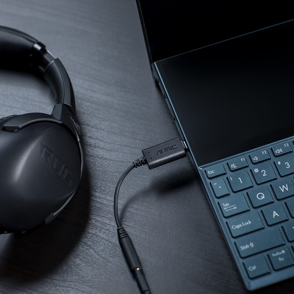 ASUS 90YH02L1-B2UA00 AI Noise-Canceling Mic Adapter, USB-C auf 3,5 mm, Aktive Geräuschunterdrückung, 96 kHz, Schwarz