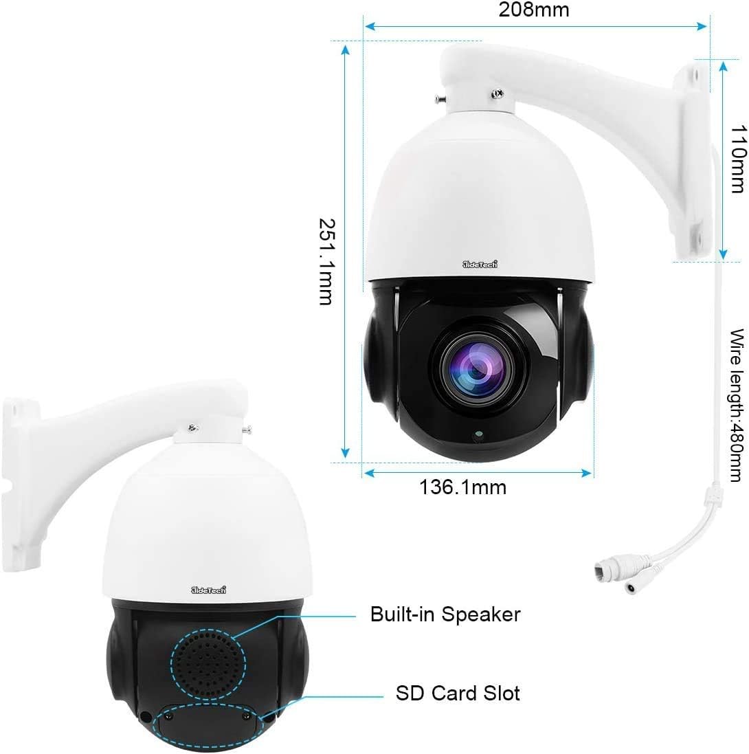 Gentlen 5MP PTZ POE IP Camera Outdoor, 20X Optical Zoom Security Camera with SD Card Slot, IR Night Vision and Motion Detection, IP66 Waterproof, P2-20X-5MPF 5MP 20X Zoom