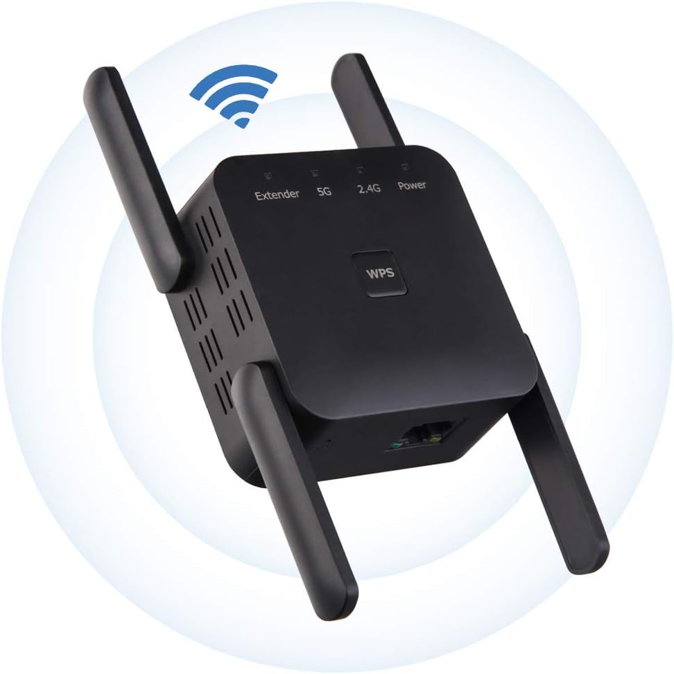 YUIN Verstärker, WLAN-Signal, Dual-Band 2,4 GHz/5 GHz, 1200 Mbps, WLAN-Netzwerk-Repeater, drahtloser Repeater mit WPS-Taste, unterstützt Ap-/Repeater-Modus, Schwarz
