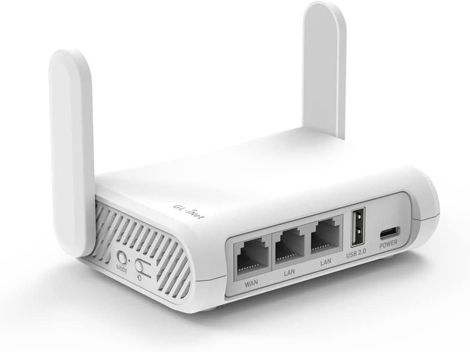 GL-SFT1200 (Opal) Sicherer WLAN-Router für unterwegs – AC1200 Dualband-Gigabit-Wireless-Internet-Router | IPv6 | USB-2.0 | MU-MIMO | 128 MB Arbeitsspeicher | Repeater-Brücke | Access Point-Modus