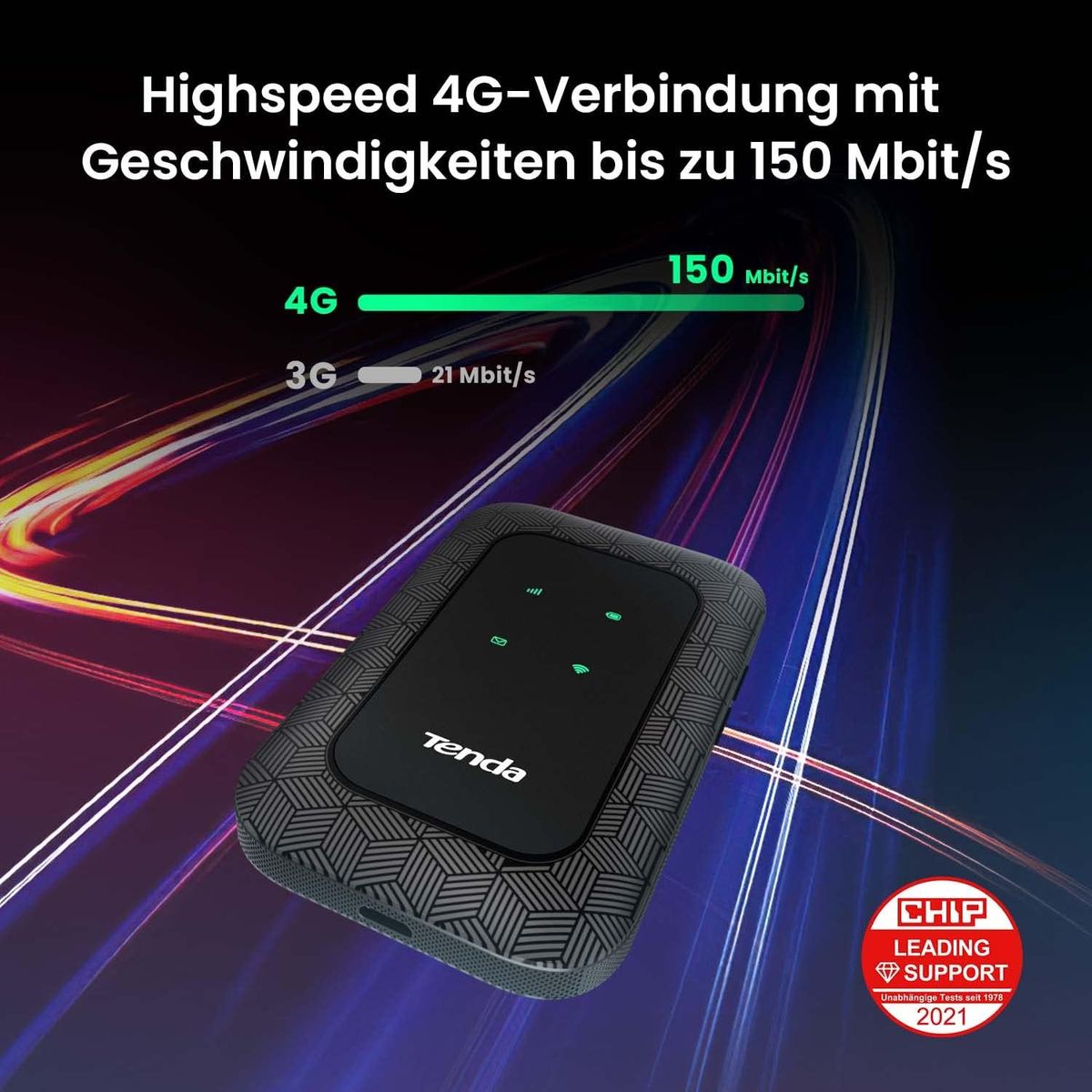 Tenda 4G180 Mobiler WLAN Router (4G/LTE bis zu 150/Mbit/s Download, 50Mbit/s Upload, Hotspot, Cat.4 Router), 2100mAh, Plug & Play, kompatibel mit Allen europäischen SIM Karten 4G180 Mobile Router