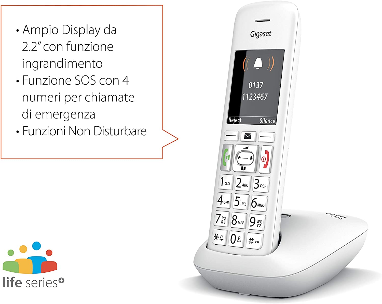 Gigaset E390 Cordless Phone Large Numbers Loud Ringtones Time Zone Off