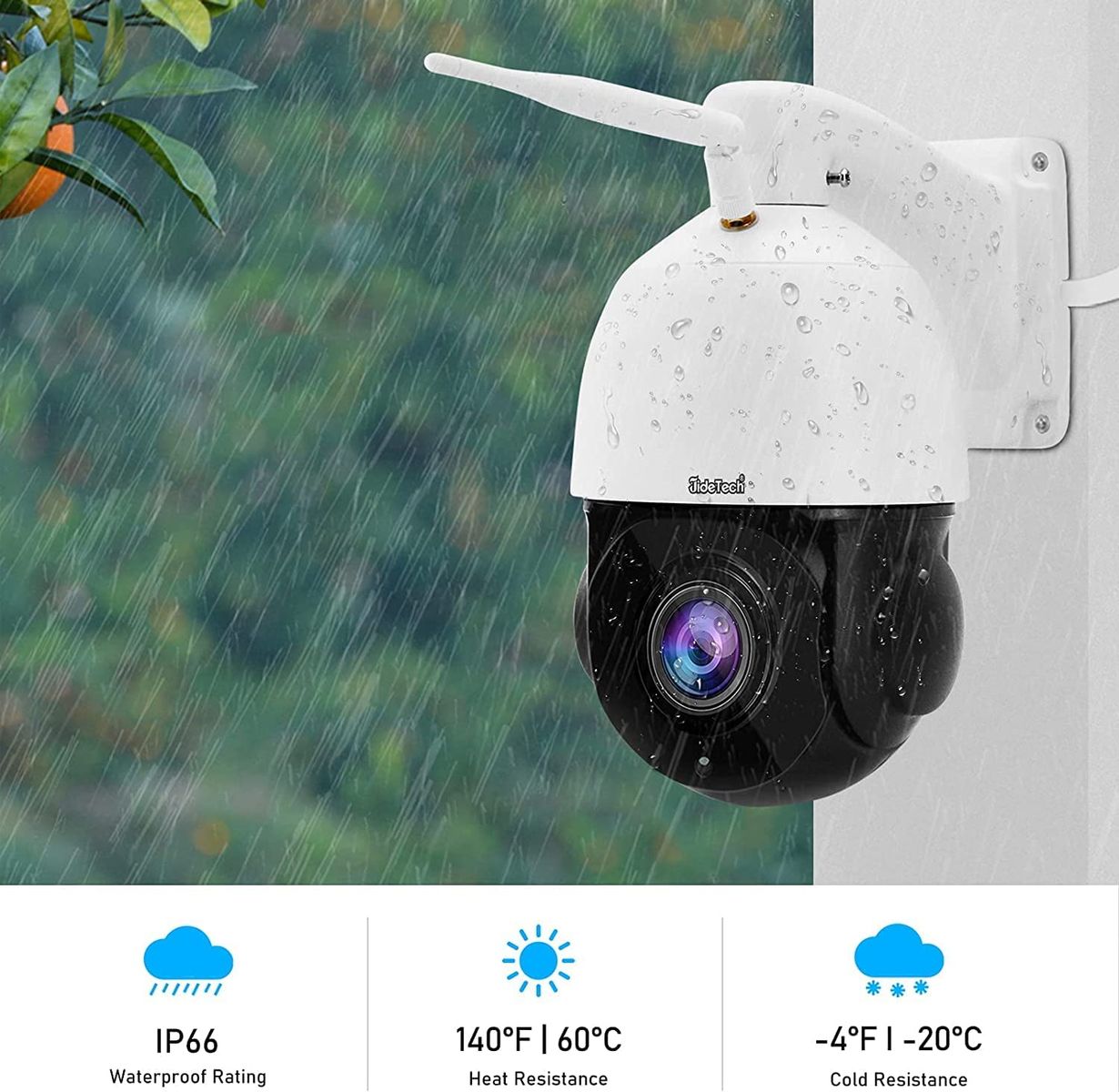 JideTech 5MP PTZ Wi-Fi Überwachungskamera Aussen 360° Dome Auto Tracking IP Kamera,20x optischer Zoom,Eingebautes Zwei Wege Audio,Humanoide Bewegungserkennung 70M IR Nachtsicht Eingebauter SD-Kartenschlitz Single
