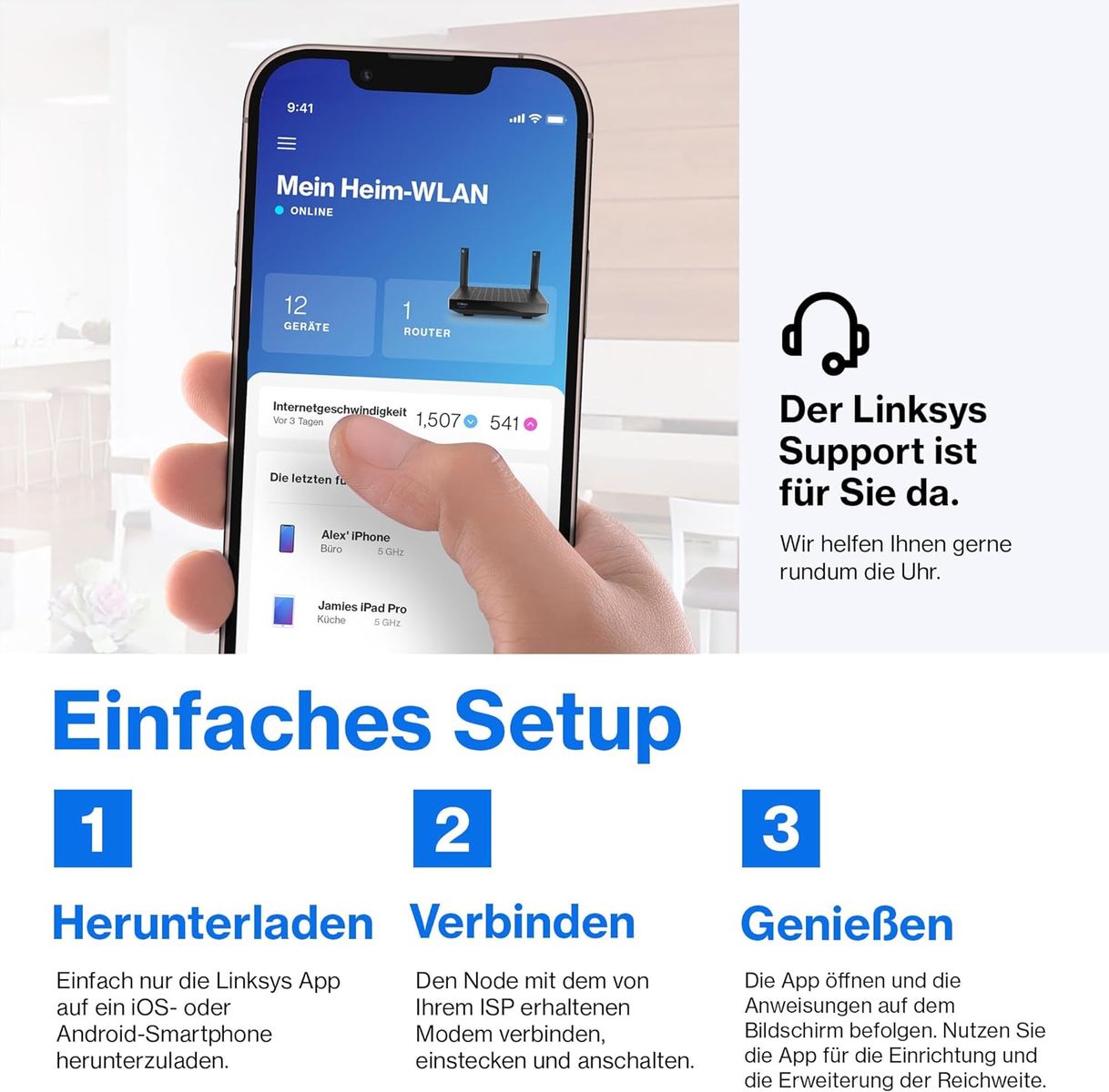 Linksys Hydra Pro 6E Tri‑Band WiFi-6E-Mesh-Router – 8-Stream-Router zum Gamen,Zugriff auf das 6-GHz-Band,bis 6.6 Gbit/s,250 m² Funkabdeckung,mehr als 55 Geräte,geeignet Velop-Mesh-Systeme,MR7500-EU