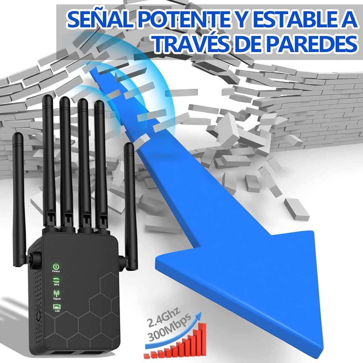Generico WLAN-Repeater, 6 High-Gain-Antennen, 2x LAN-Anschlüsse, Repeater & AP, 2,4 GHz 300 Mbit/s, WLAN-Extender, EU Stecker Typ C