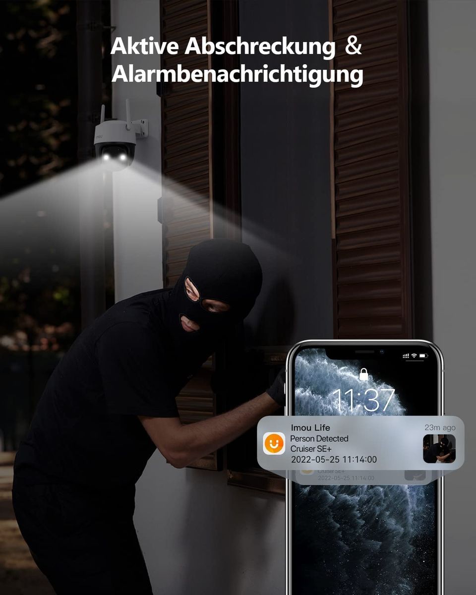 Imou 360 Grad Überwachungskamera Aussen PTZ,1080P WLAN Kamera Outdoor mit KI-Personenerkennung,Akustischer & Visueller Alarm,Automatische Verfolgung,Nachtsicht,2-Wege-Audio,IP 66,Cruiser SE+ Cruiser Se+ 2mp