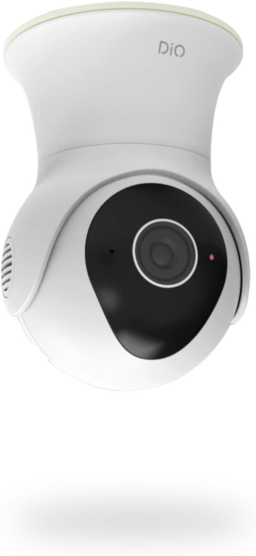 DiO Connected home DIOCAM-RE01-v2 WLAN Drehbare Innen- & Außenkamera, 1280 x 1080, Nachtsicht 15 m, wetterfest, Bewegung- & Geräuscherkennung, Wandmontage, Weiß, Steckertyp C (EU)