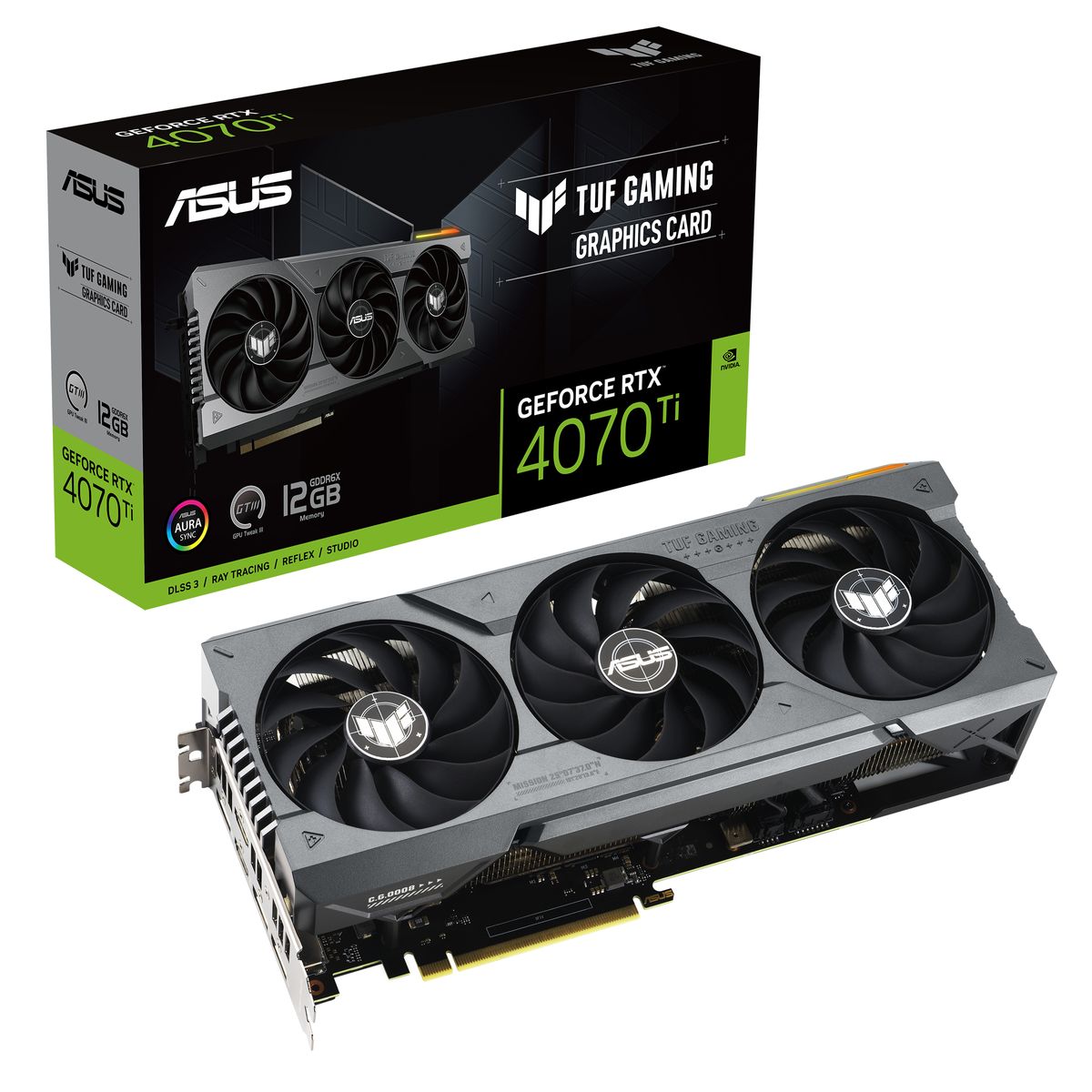 ASUS TUF Gaming TUF-RTX4070TI-12G-GAMING NVIDIA GeForce RTX 4070 Ti 12 GB GDDR6X, 16-pin, HDMI 2.1a, 3x DisplayPort 1.4a, 3.25-Slot, ARGB