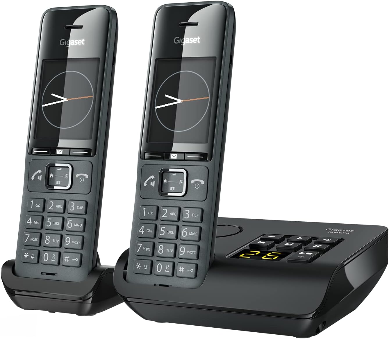 Gigaset Family A Duo - Zwei Mobilteile - Schnurloses DECT-Telefon mit Anrufbeantworter - Zeitloses und elegantes Design, Schwarz
