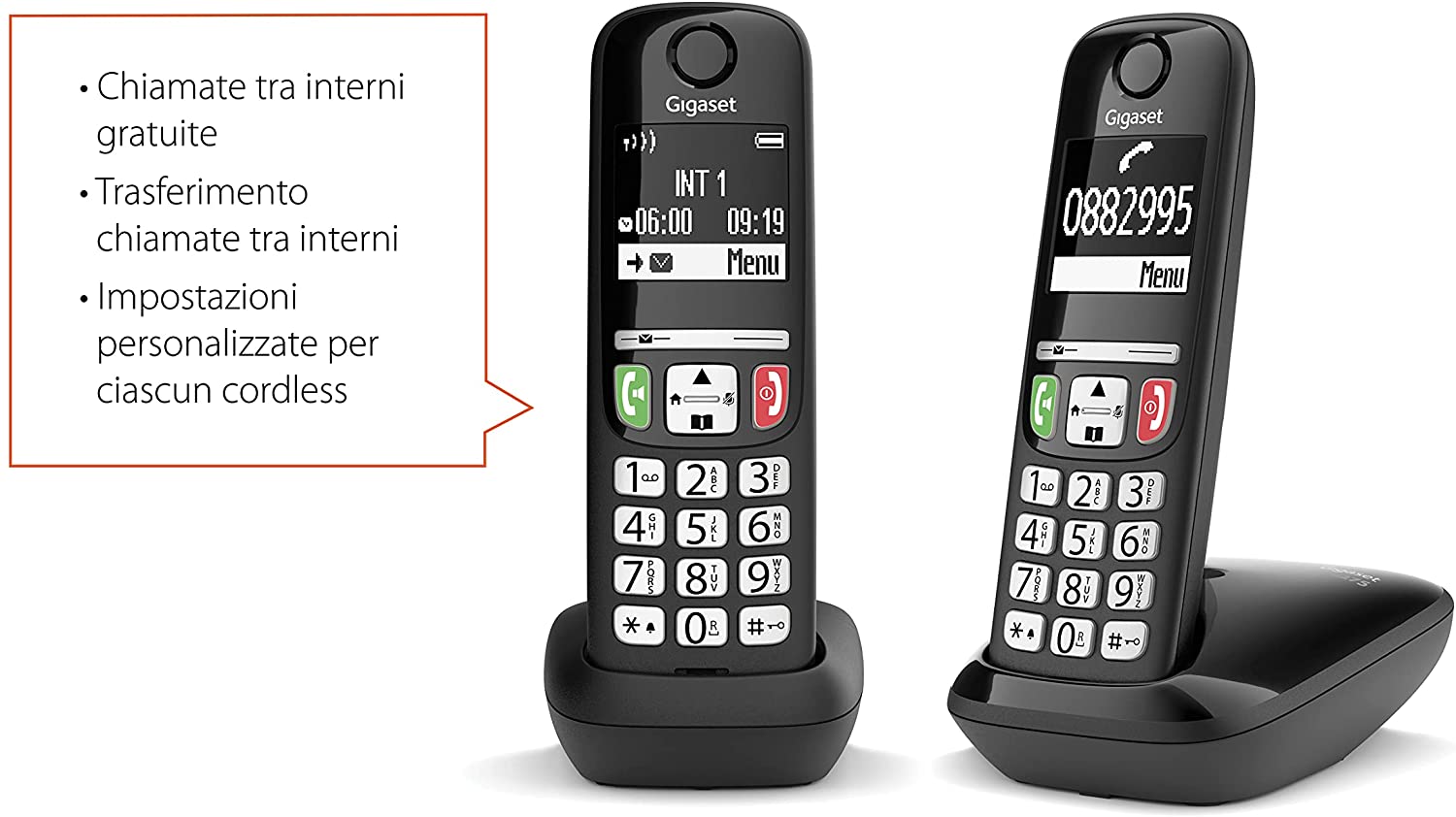 Gigaset E275 Duo Two cordless phones large keys loud ring tones
