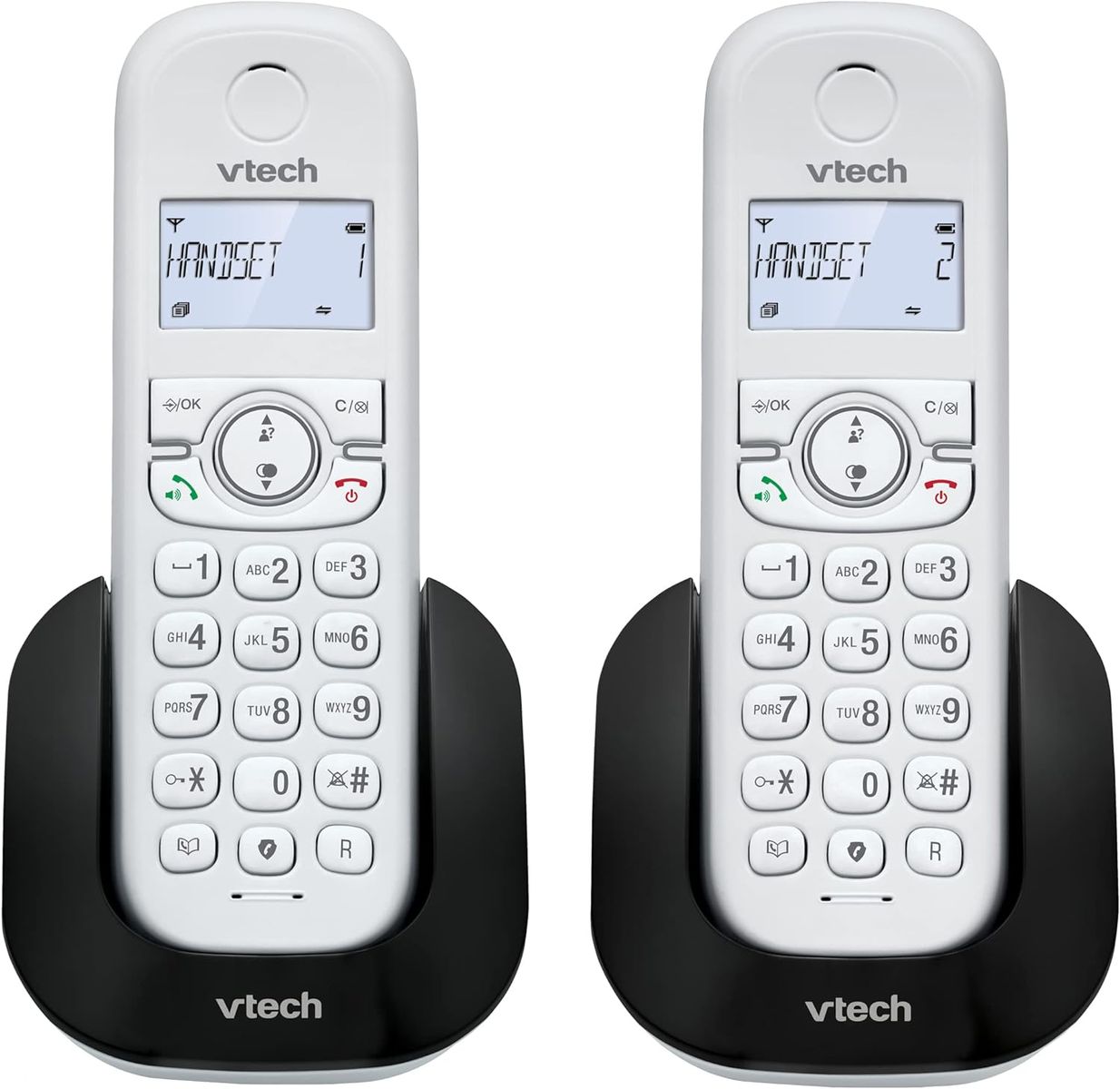 VTech CS1501 Schnurlostelefon Casa Duo, DECT-Telefon mit Freisprecheinrichtung und Anrufblockierung, Doppelladung, Anruferkennung, LCD Display mit Hintergrundbeleuchtung und Tastatur, ECO-Modus, weiß